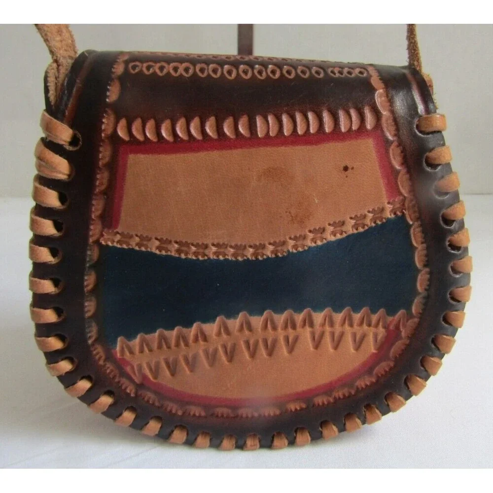 Western Crossbody Mini Brown Tooled Leather Purse Shoulder Bag